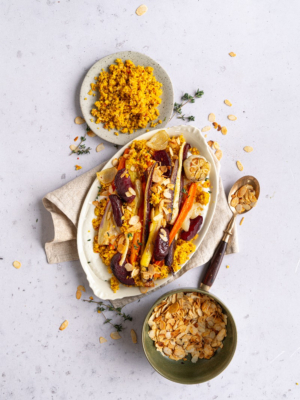 Curry Couscous mit gebackenem Wurzelgemüse