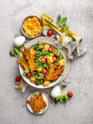 Falafelhasen mit Möhrendip und Salat