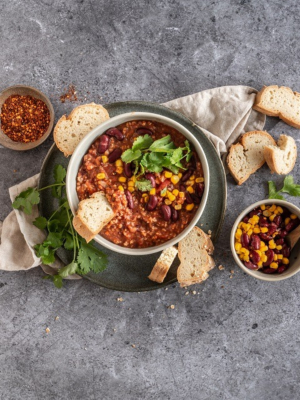 Chili con Hafer mit Kidney Bohnen und Mais