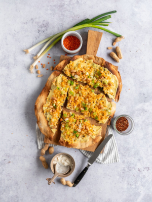 Flammkuchen mit roten Linsen und Curry
